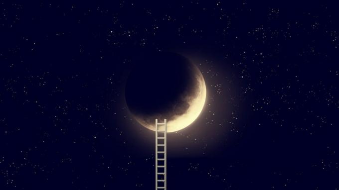 Nattehimmel med måne og trinnstige. Elementer av dette bildet fra NASA