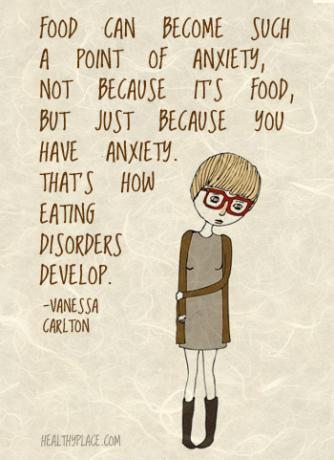 Spiseforstyrrelser siterer - Mat kan bli et slikt poeng av angst - ikke fordi det er mat, men bare fordi du har angst. Det er slik spiseforstyrrelser utvikler seg.